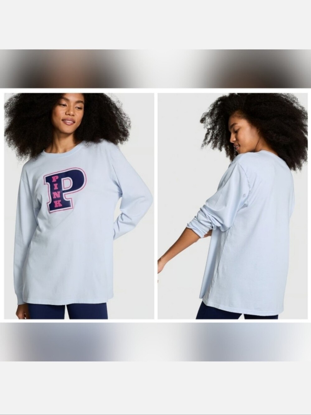 Victoria's secret pink NEW! oversized long-sleeve campus tee XLARGE BLUE